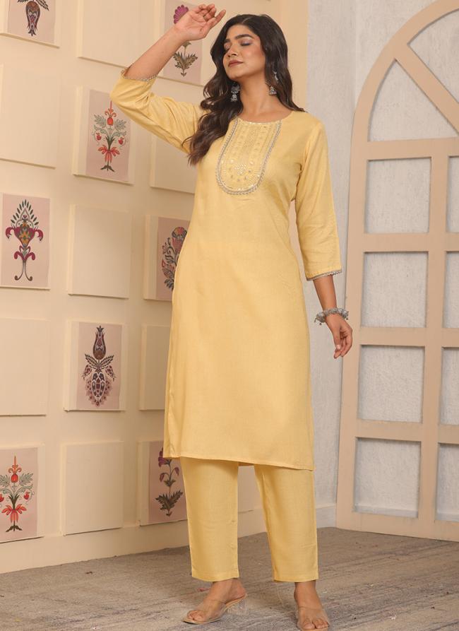 Rayon Yellow Casual Wear Printed Readymade Kurti With Pant